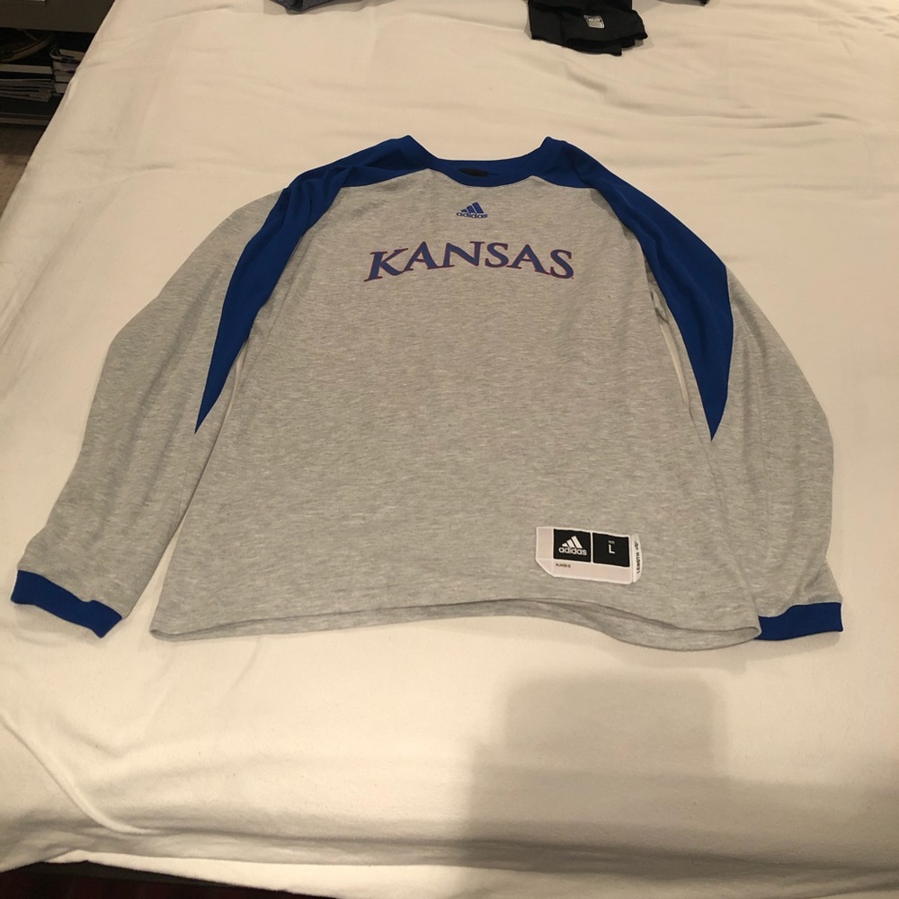 Gray, Adidas Kansas Jayhawks Long Sleeve Warm Up